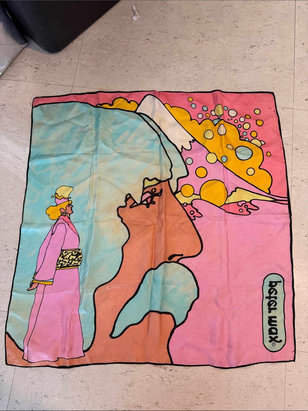Vintage Peter max scarf Psychedelic Print Scarf in Pink, Aqua, Yellow